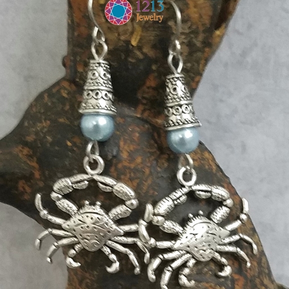 Handcreated Crab Earrings on Stainless Steel Ear Wires - Picture 3 of 12